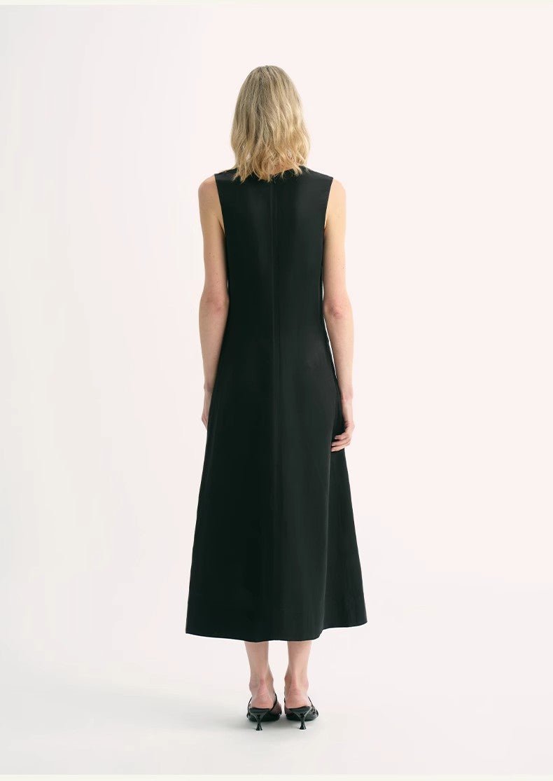 Lightweight and zero - pressure cupro linen textured anti - wrinkle V - neck sleeveless A - line dress - variant_title