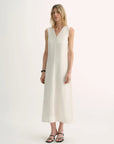 Lightweight and zero - pressure cupro linen textured anti - wrinkle V - neck sleeveless A - line dress - variant_title