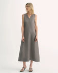 Lightweight and zero - pressure cupro linen textured anti - wrinkle V - neck sleeveless A - line dress - variant_title