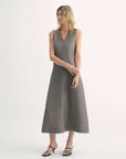Lightweight and zero - pressure cupro linen textured anti - wrinkle V - neck sleeveless A - line dress - variant_title