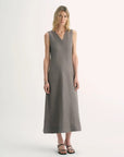 Lightweight and zero - pressure cupro linen textured anti - wrinkle V - neck sleeveless A - line dress - variant_title