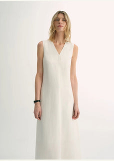 Lightweight and zero - pressure cupro linen textured anti - wrinkle V - neck sleeveless A - line dress - variant_title