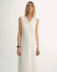 Lightweight and zero - pressure cupro linen textured anti - wrinkle V - neck sleeveless A - line dress - variant_title