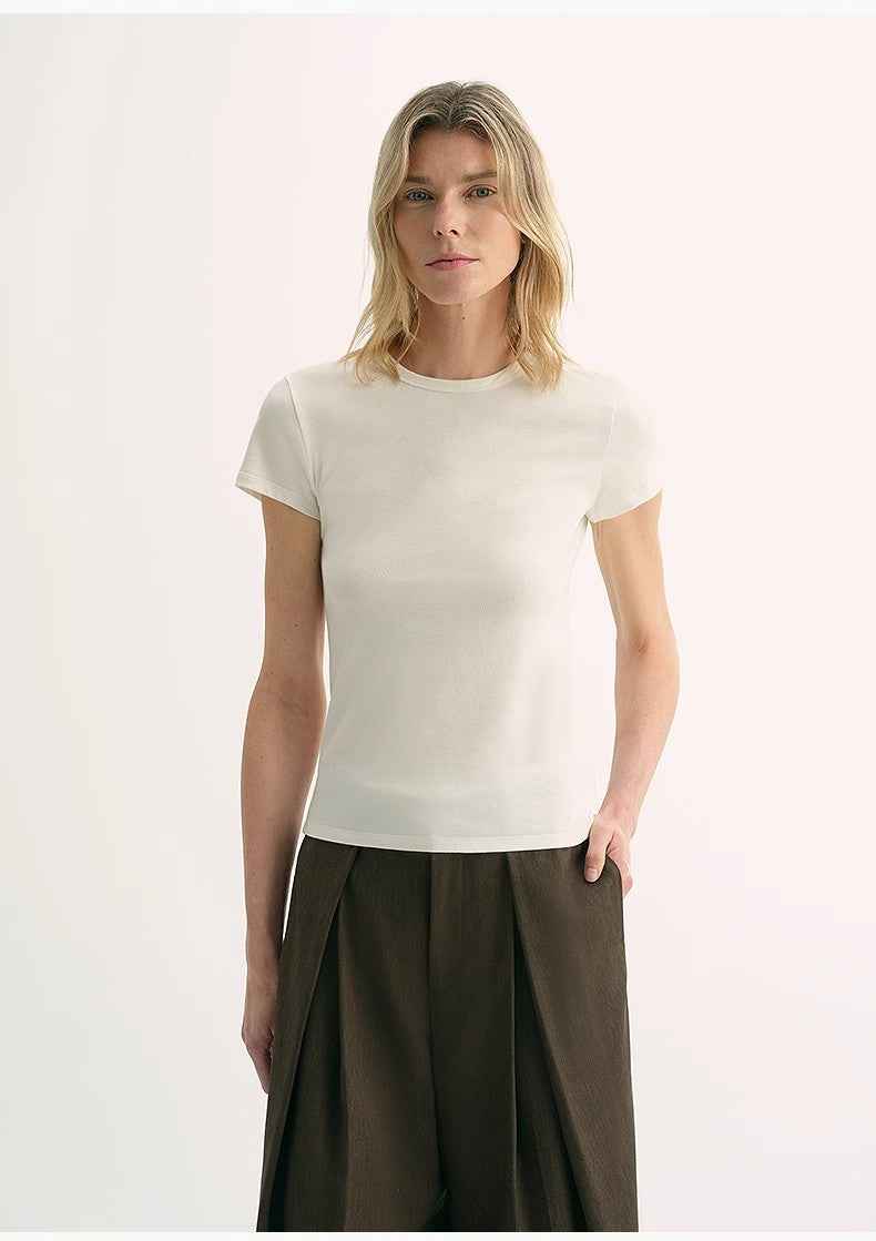 LINDIS wool mulberry silk classic short - sleeved round neck T-shirt for women - variant_title