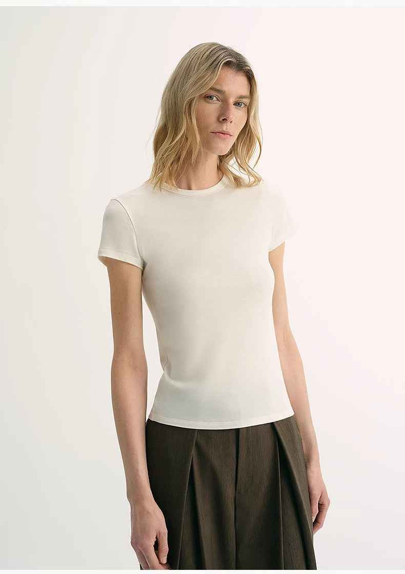 LINDIS wool mulberry silk classic short - sleeved round neck T-shirt for women - variant_title