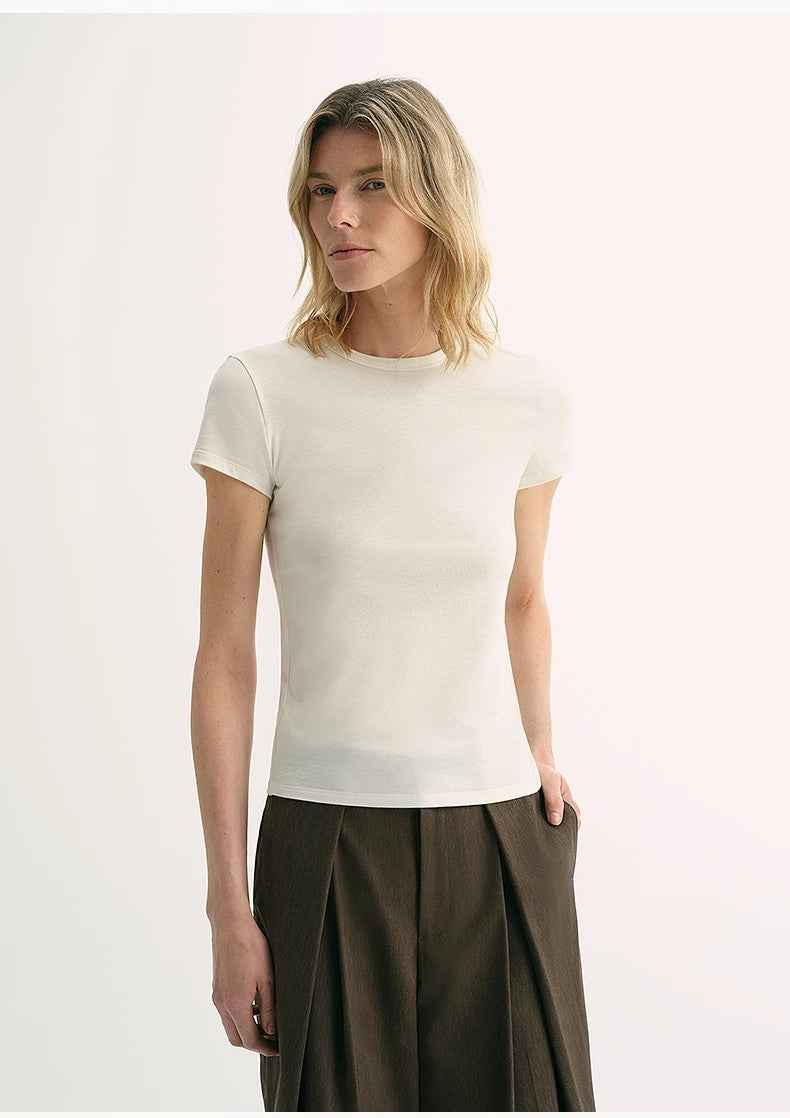 LINDIS wool mulberry silk classic short - sleeved round neck T-shirt for women - variant_title