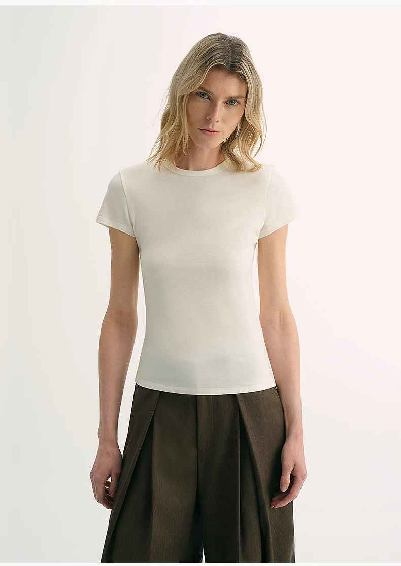 LINDIS wool mulberry silk classic short - sleeved round neck T-shirt for women - variant_title