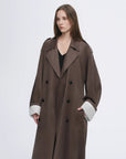 "Line Walker" matte micro - velvet drape classic elegant double - breasted straight long trench coat - variant_title