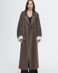 "Line Walker" matte micro - velvet drape classic elegant double - breasted straight long trench coat - variant_title