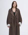 "Line Walker" matte micro - velvet drape classic elegant double - breasted straight long trench coat - variant_title