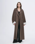 "Line Walker" matte micro - velvet drape classic elegant double - breasted straight long trench coat - variant_title