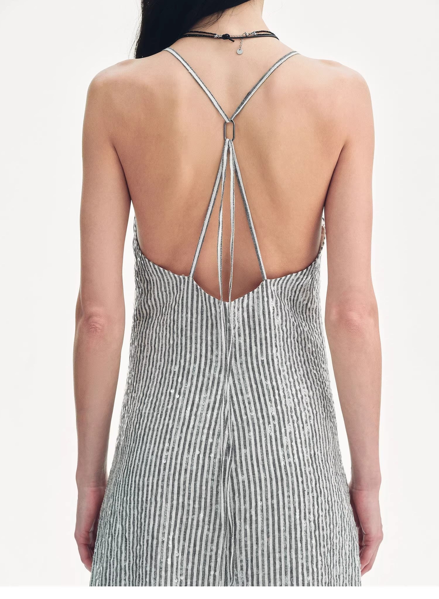 Linen Sequin Embroidery Dress Summer"Galaxy Trace" - variant_title