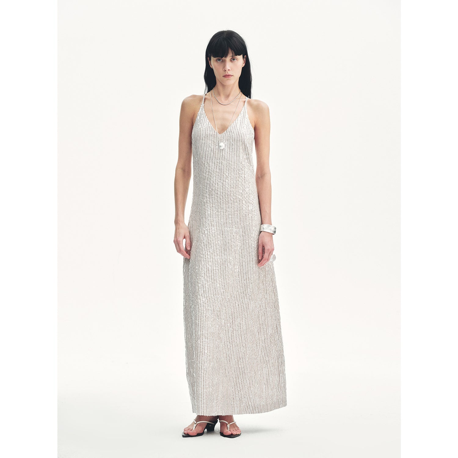 Linen Sequin Embroidery Dress Summer"Galaxy Trace" - variant_title