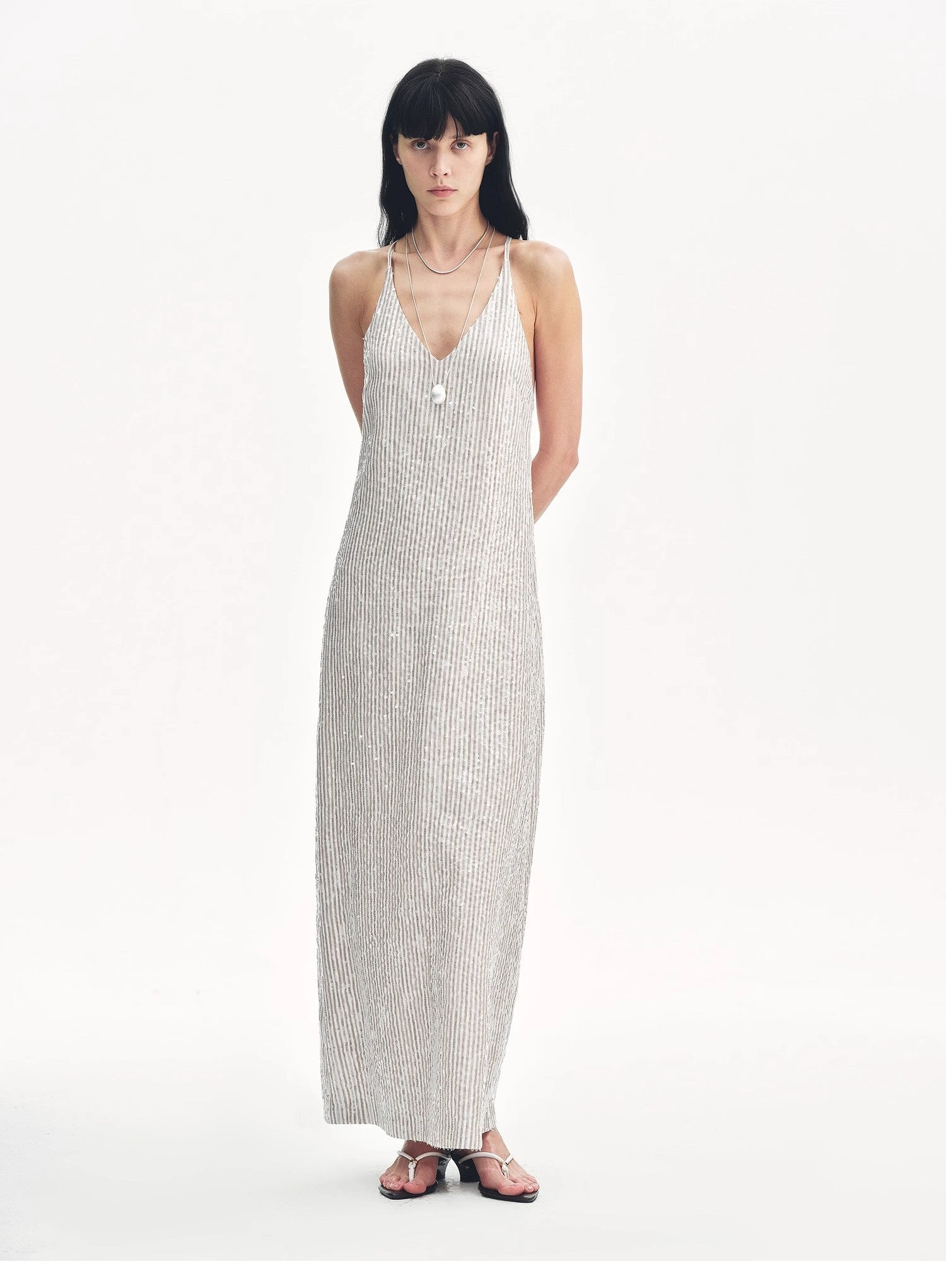 Linen Sequin Embroidery Dress Summer"Galaxy Trace" - variant_title