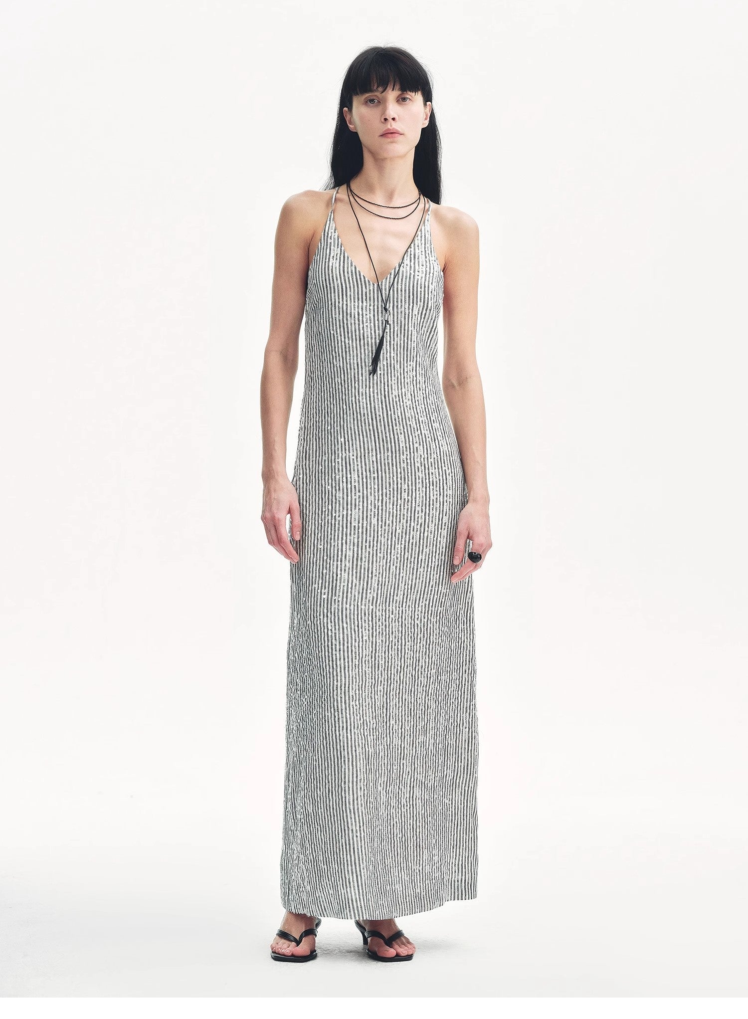 Linen Sequin Embroidery Dress Summer"Galaxy Trace" - variant_title