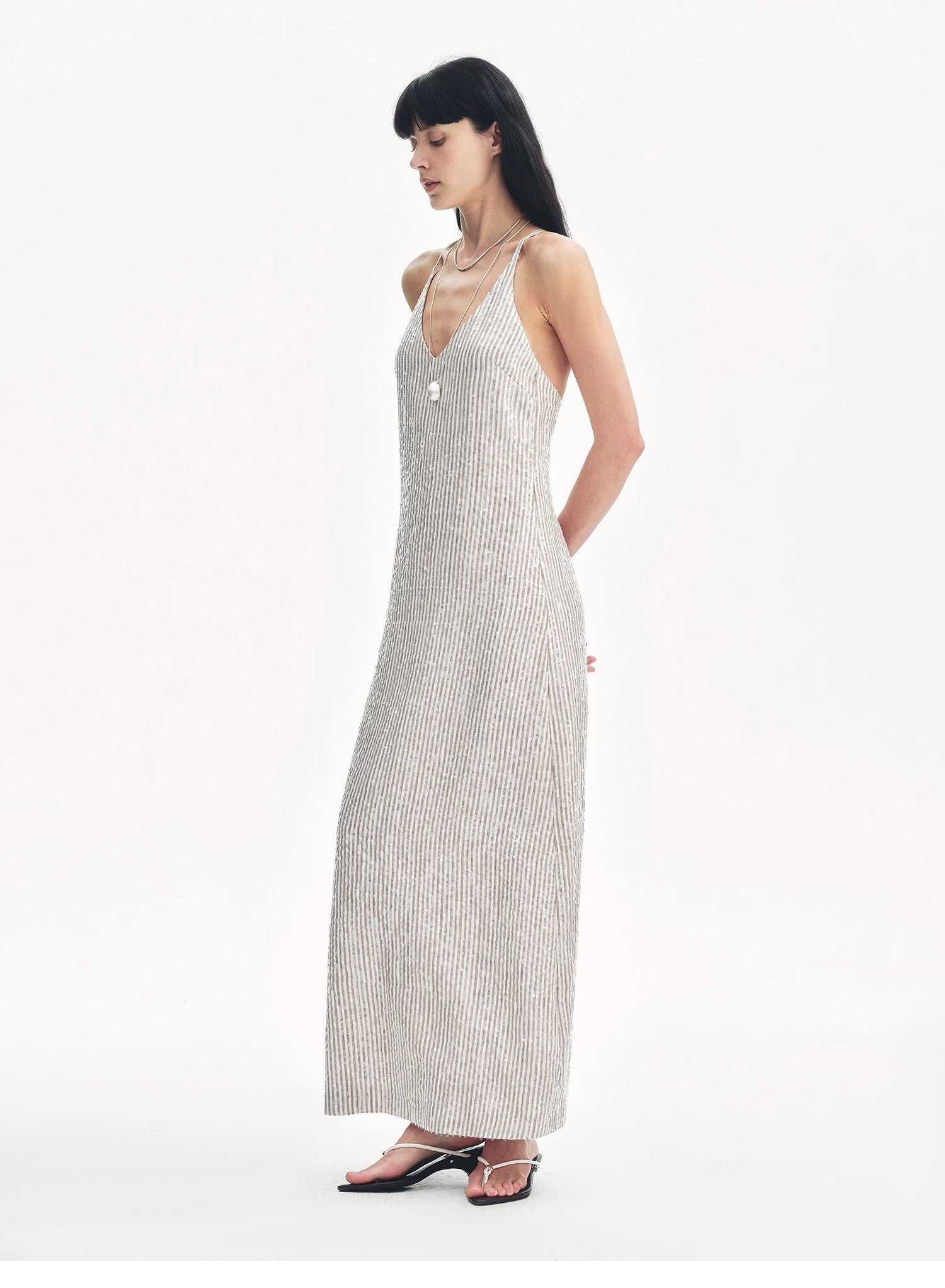 Linen Sequin Embroidery Dress Summer"Galaxy Trace" - variant_title