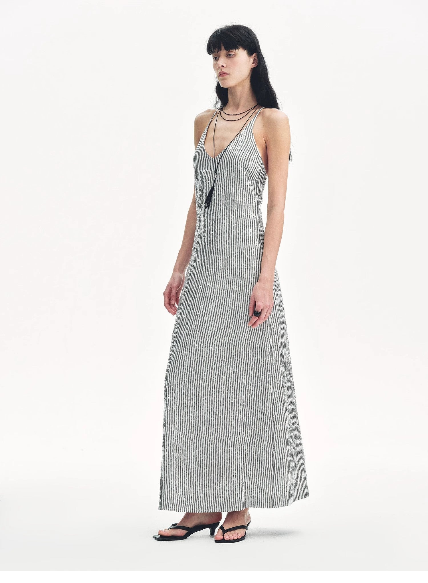 Linen Sequin Embroidery Dress Summer"Galaxy Trace" - variant_title