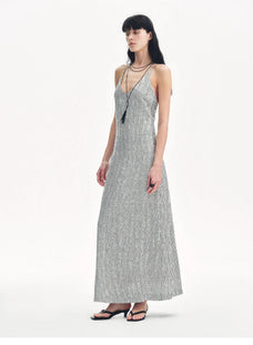 Linen Sequin Embroidery Dress Summer"Galaxy Trace" - variant_title
