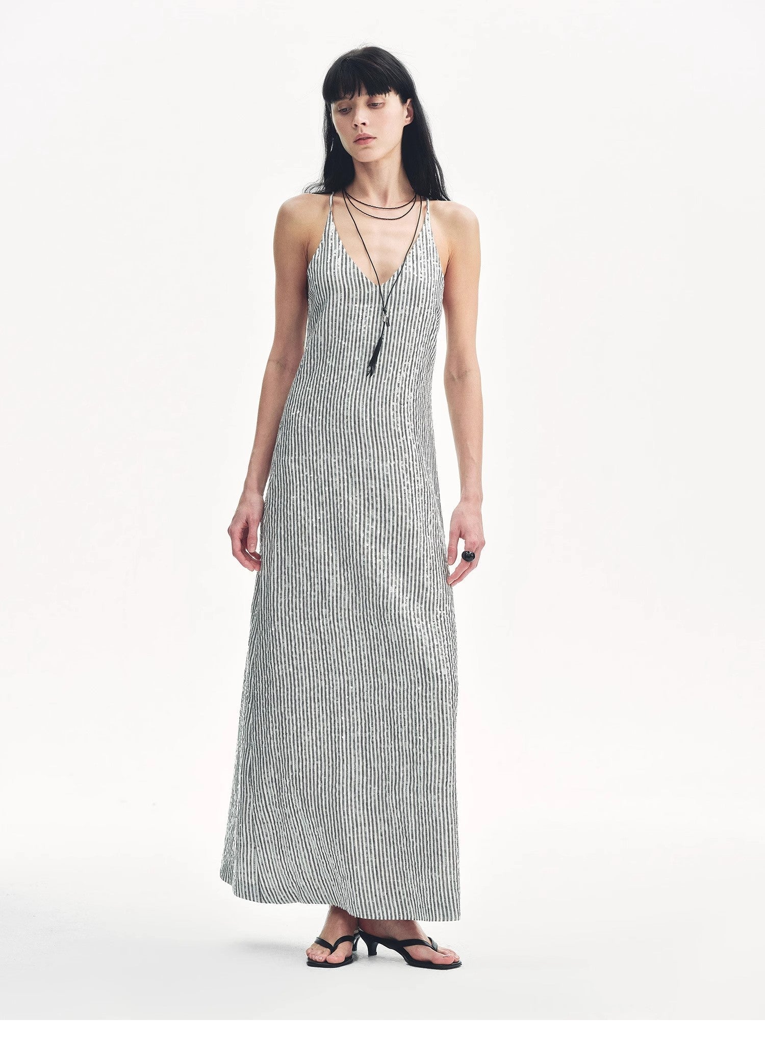 Linen Sequin Embroidery Dress Summer"Galaxy Trace" - variant_title