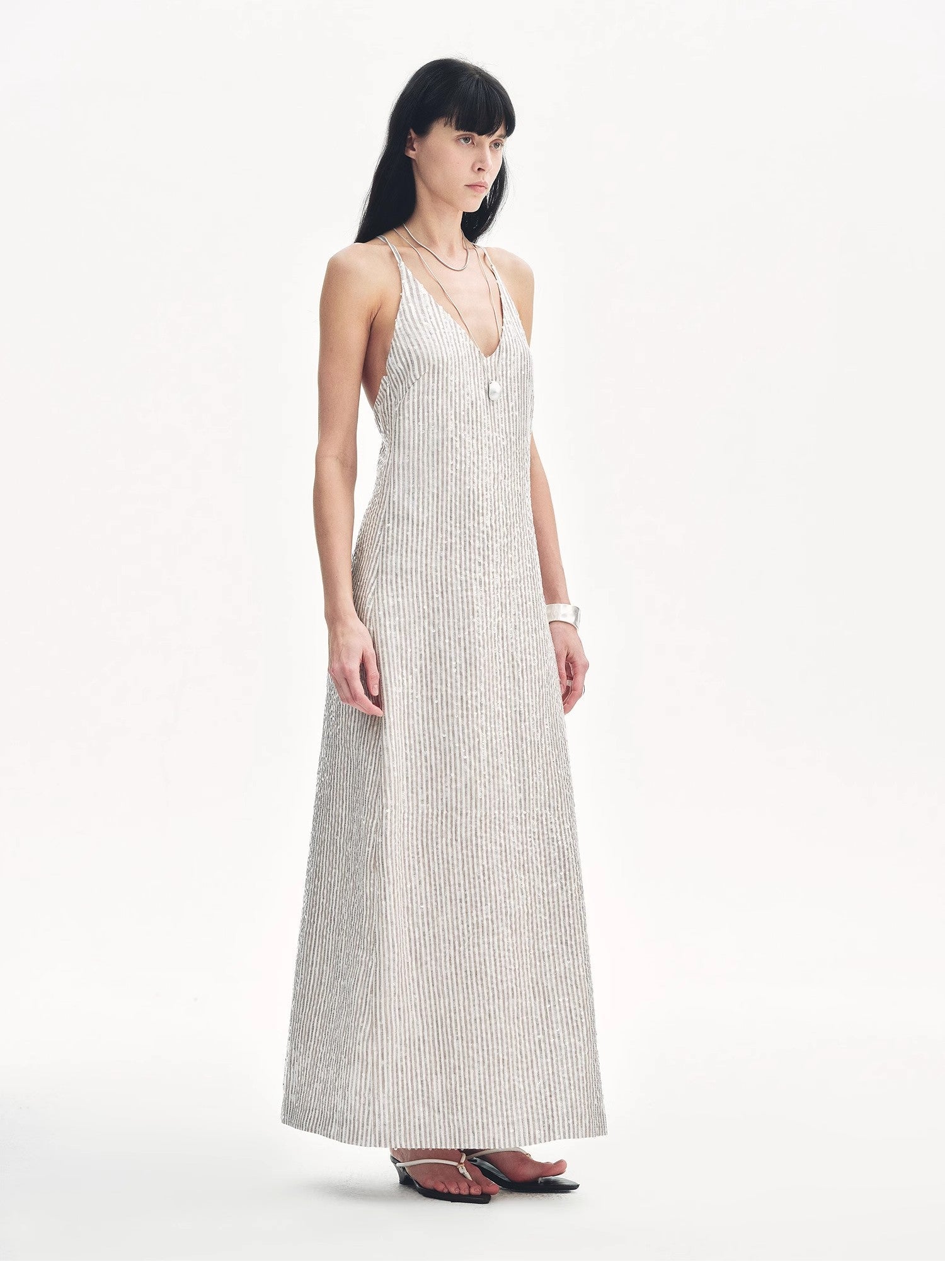 Linen Sequin Embroidery Dress Summer"Galaxy Trace" - variant_title