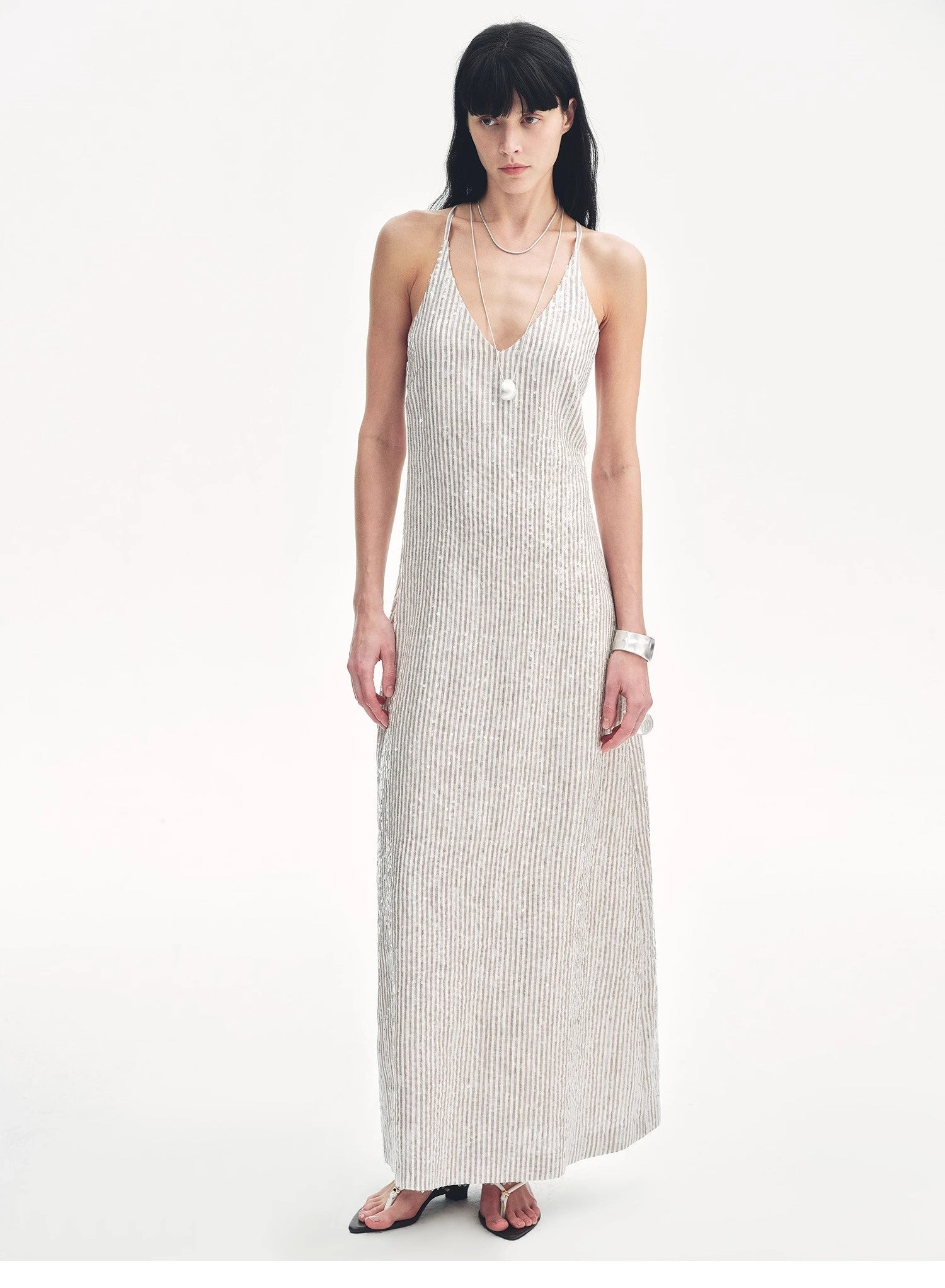 Linen Sequin Embroidery Dress Summer"Galaxy Trace" - variant_title