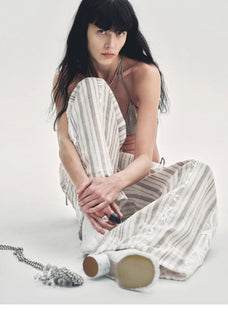 Linen Vertical Stripe Drape Wide Leg Casual Pants"Fashion Tension" - variant_title
