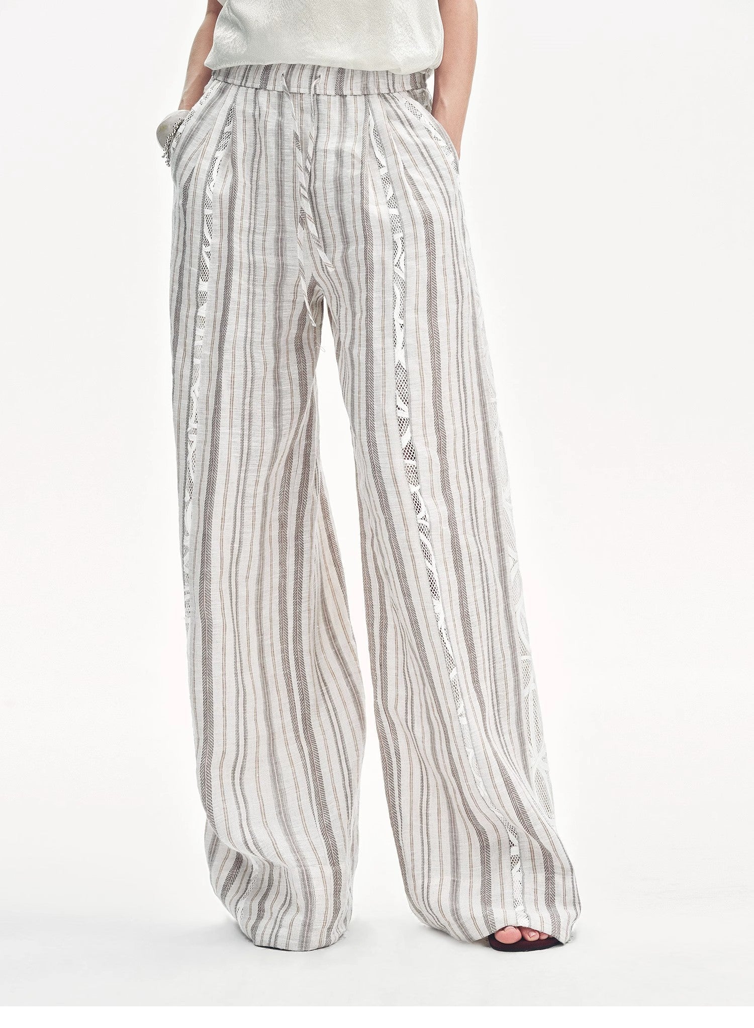 Linen Vertical Stripe Drape Wide Leg Casual Pants"Fashion Tension" - variant_title
