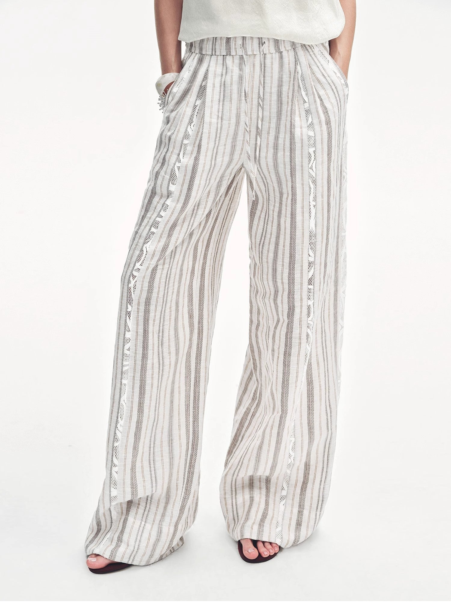 Linen Vertical Stripe Drape Wide Leg Casual Pants"Fashion Tension" - variant_title