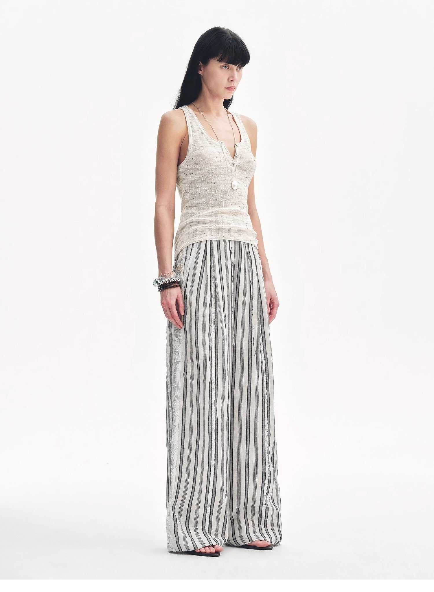 Linen Vertical Stripe Drape Wide Leg Casual Pants"Fashion Tension" - variant_title