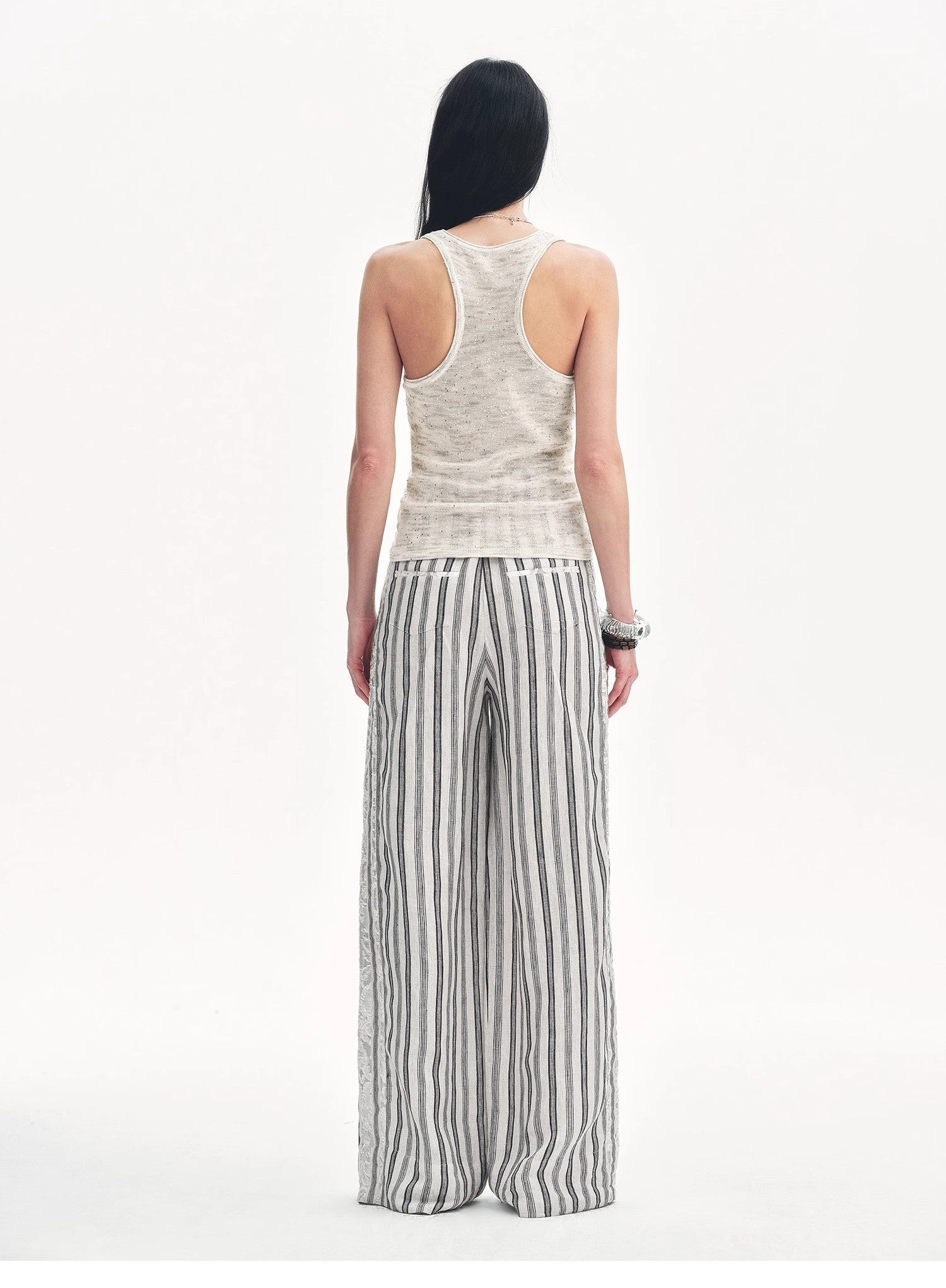 Linen Vertical Stripe Drape Wide Leg Casual Pants"Fashion Tension" - variant_title