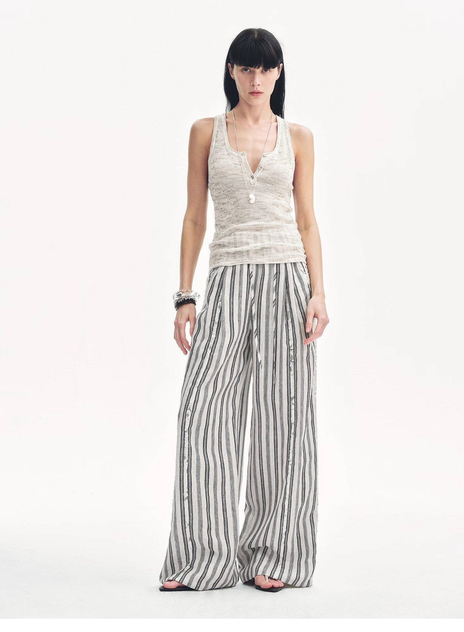 Linen Vertical Stripe Drape Wide Leg Casual Pants"Fashion Tension" - variant_title