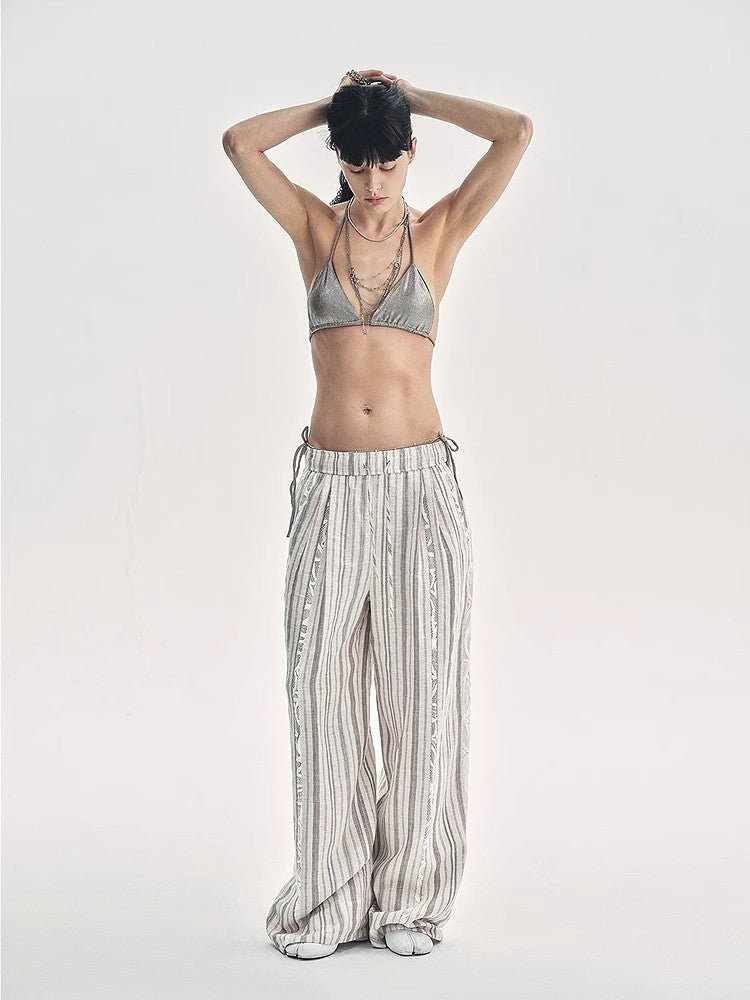 Linen Vertical Stripe Drape Wide Leg Casual Pants"Fashion Tension" - variant_title