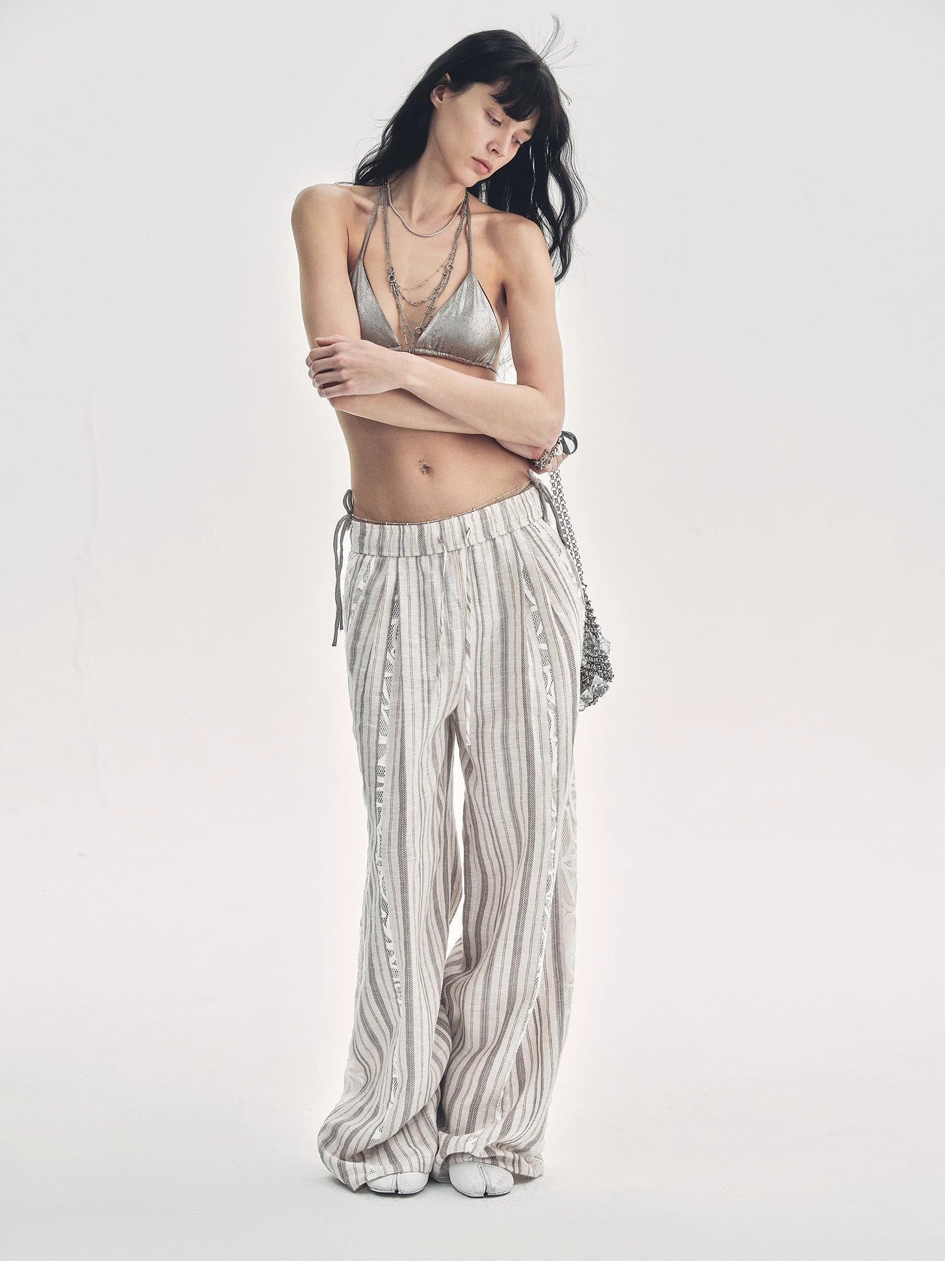Linen Vertical Stripe Drape Wide Leg Casual Pants"Fashion Tension" - variant_title