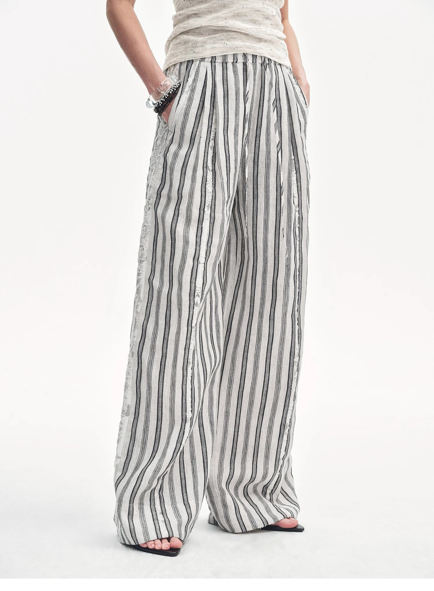Linen Vertical Stripe Drape Wide Leg Casual Pants"Fashion Tension" - variant_title