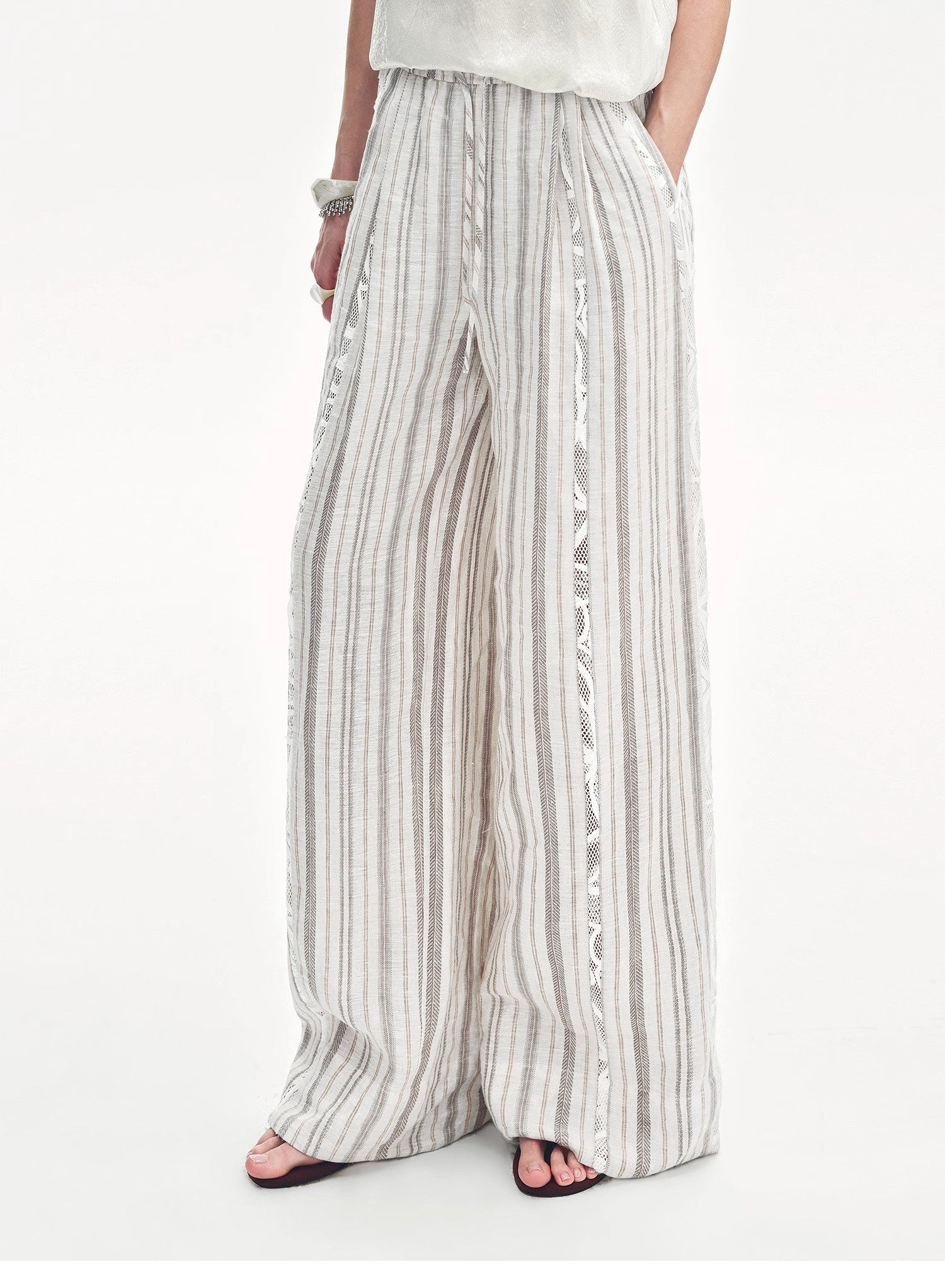 Linen Vertical Stripe Drape Wide Leg Casual Pants"Fashion Tension" - variant_title