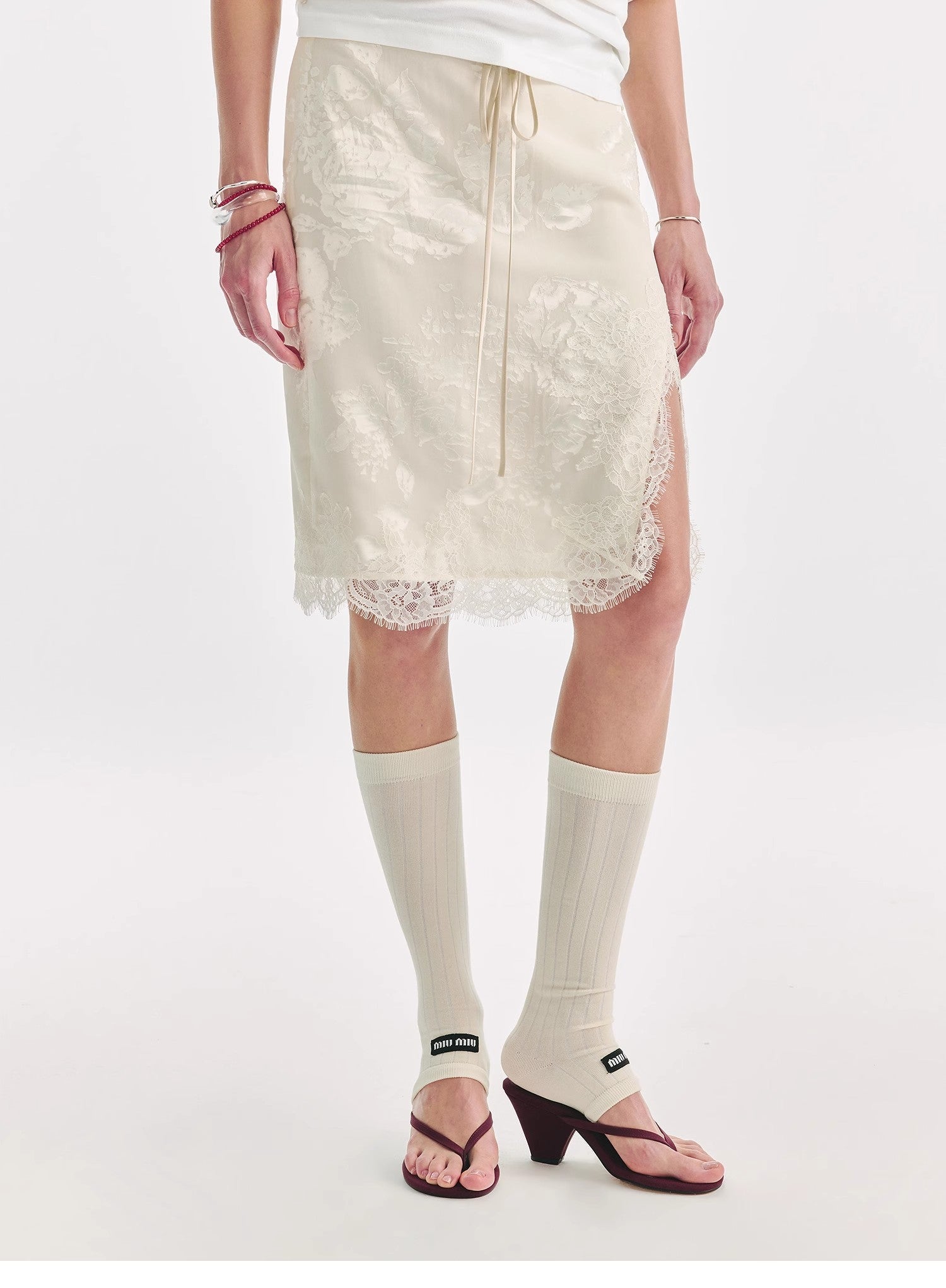 "Lingering Soft Light" Paneled Irregular Lace Straight - Cut Split Skirt - variant_title