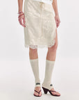 "Lingering Soft Light" Paneled Irregular Lace Straight - Cut Split Skirt - variant_title