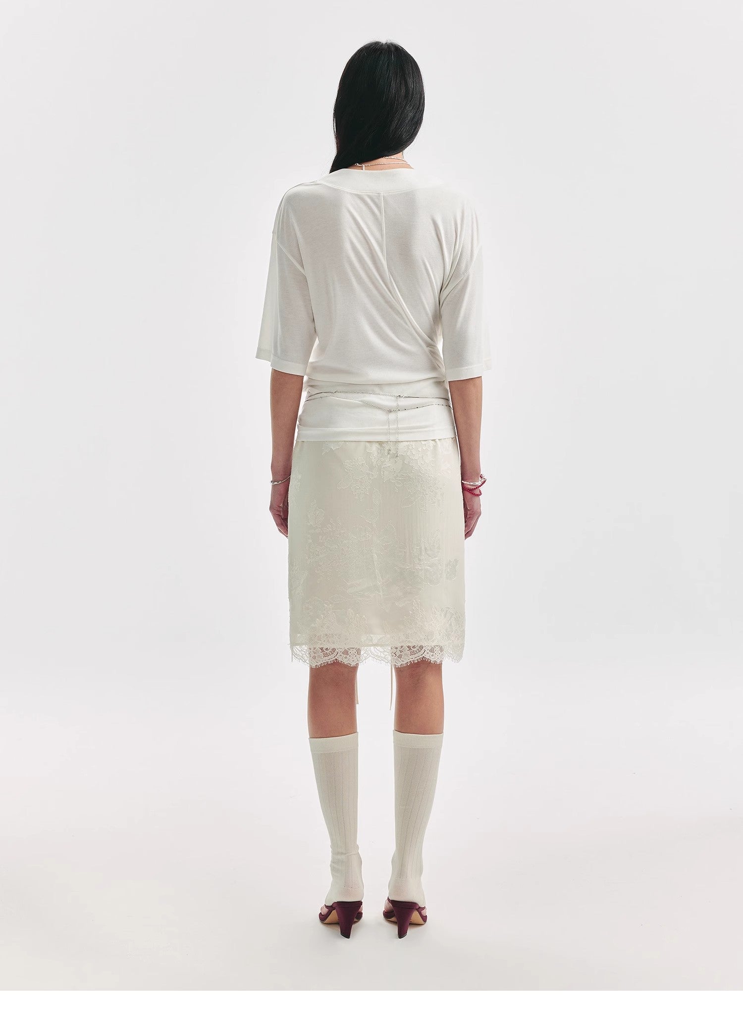 "Lingering Soft Light" Paneled Irregular Lace Straight - Cut Split Skirt - variant_title