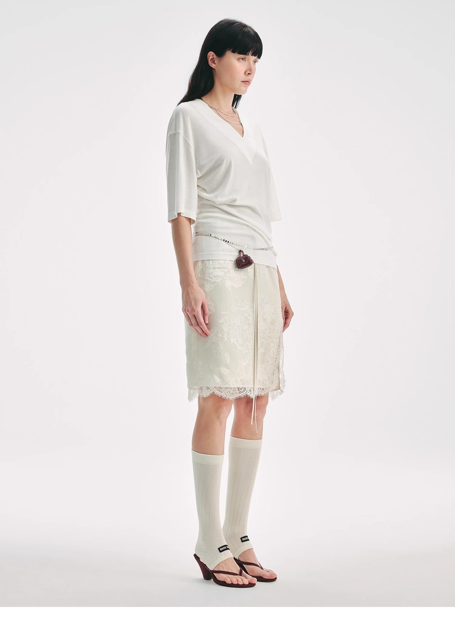 "Lingering Soft Light" Paneled Irregular Lace Straight - Cut Split Skirt - variant_title