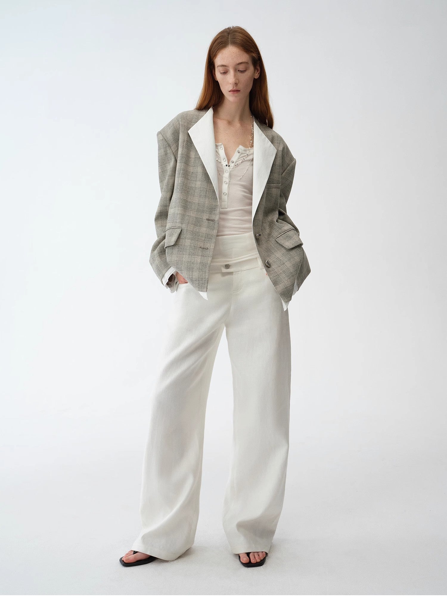 "London Diary"old money style contrasting lapel wool blazer - variant_title