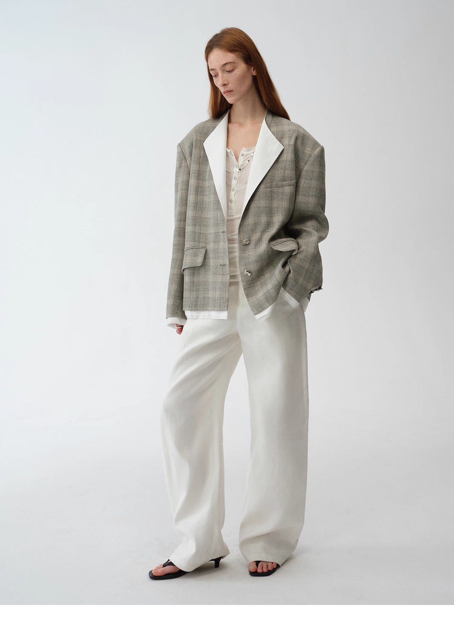 "London Diary"old money style contrasting lapel wool blazer - variant_title