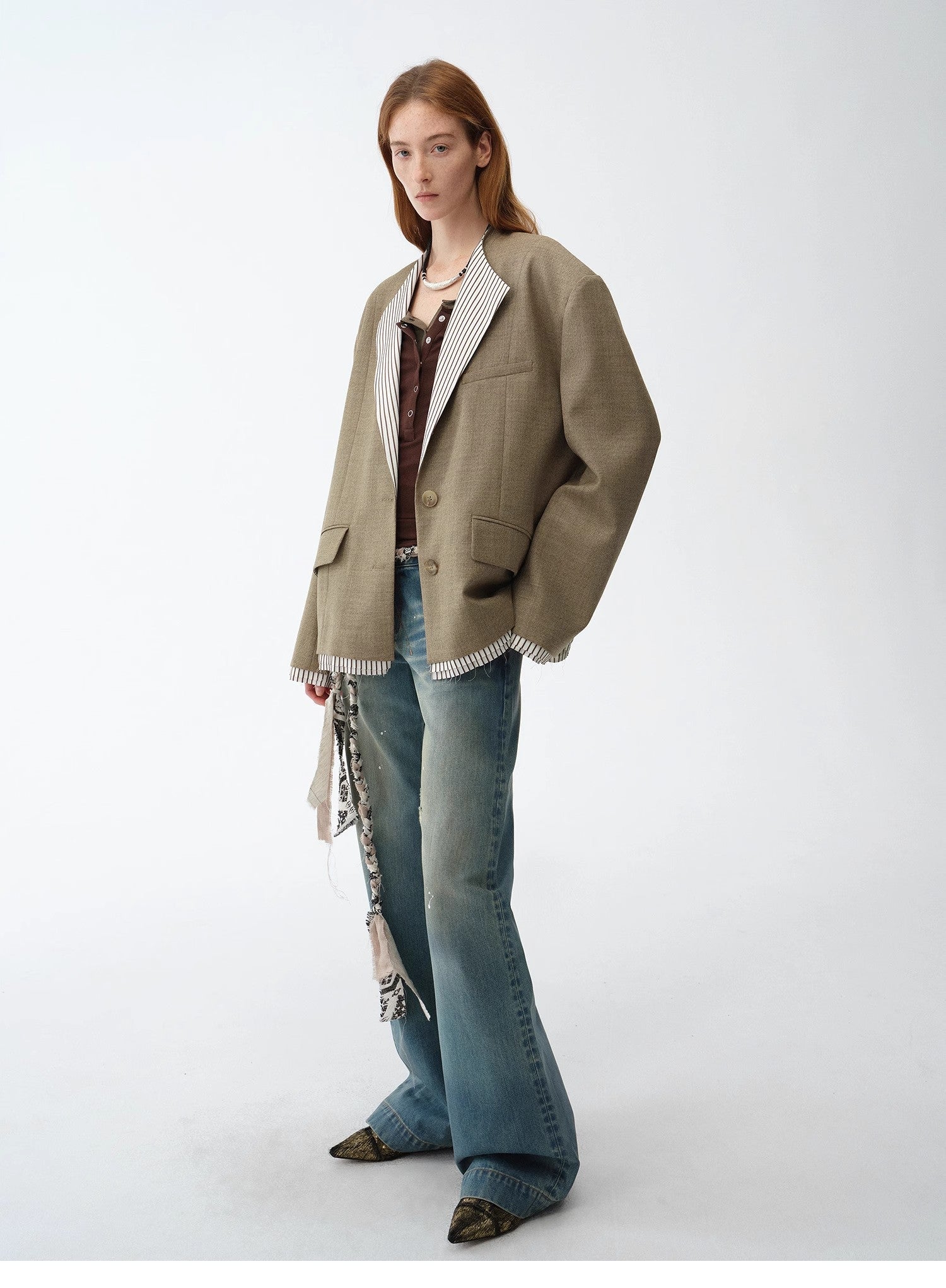 "London Diary"old money style contrasting lapel wool blazer - variant_title