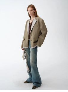 "London Diary"old money style contrasting lapel wool blazer - variant_title
