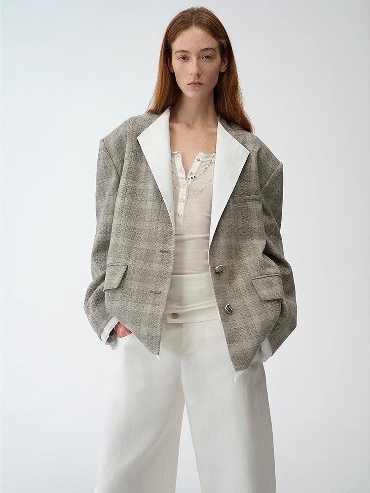 "London Diary"old money style contrasting lapel wool blazer - variant_title