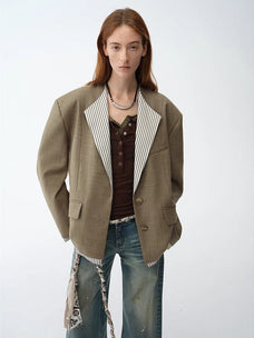 "London Diary"old money style contrasting lapel wool blazer - variant_title