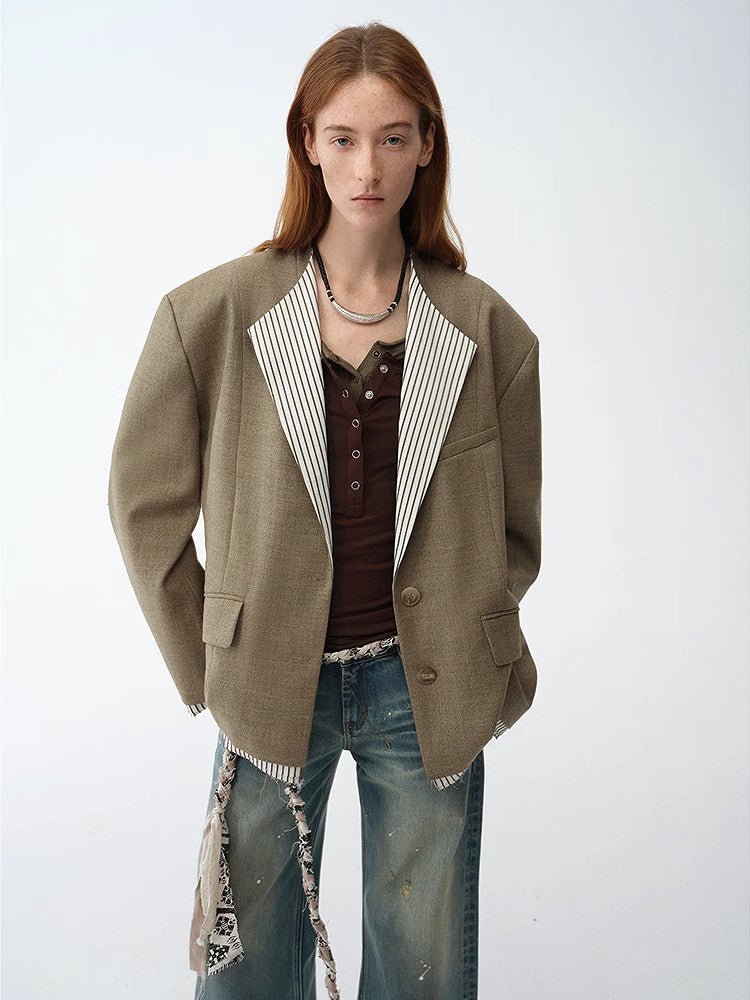 "London Diary"old money style contrasting lapel wool blazer - variant_title