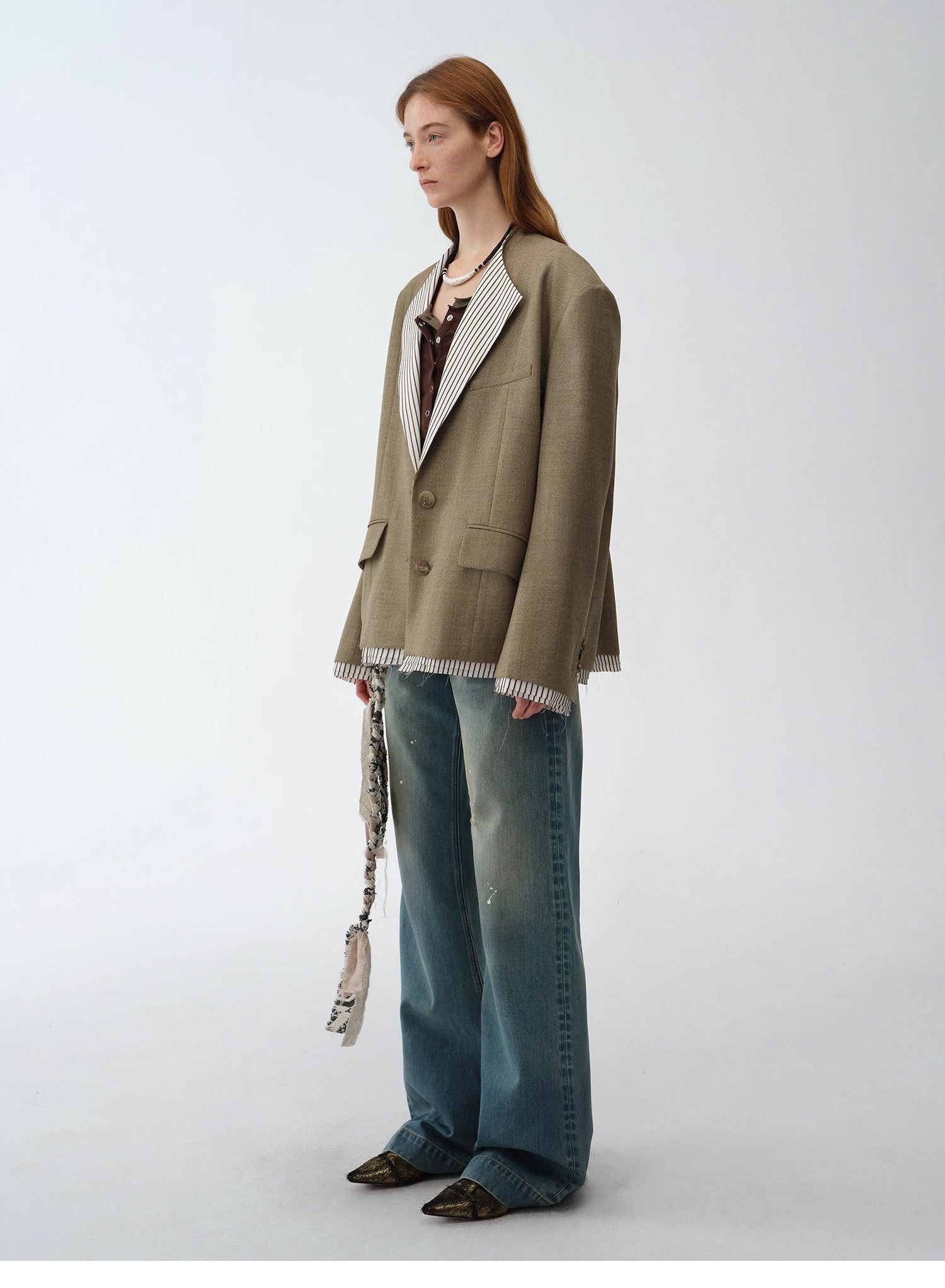 "London Diary"old money style contrasting lapel wool blazer - variant_title