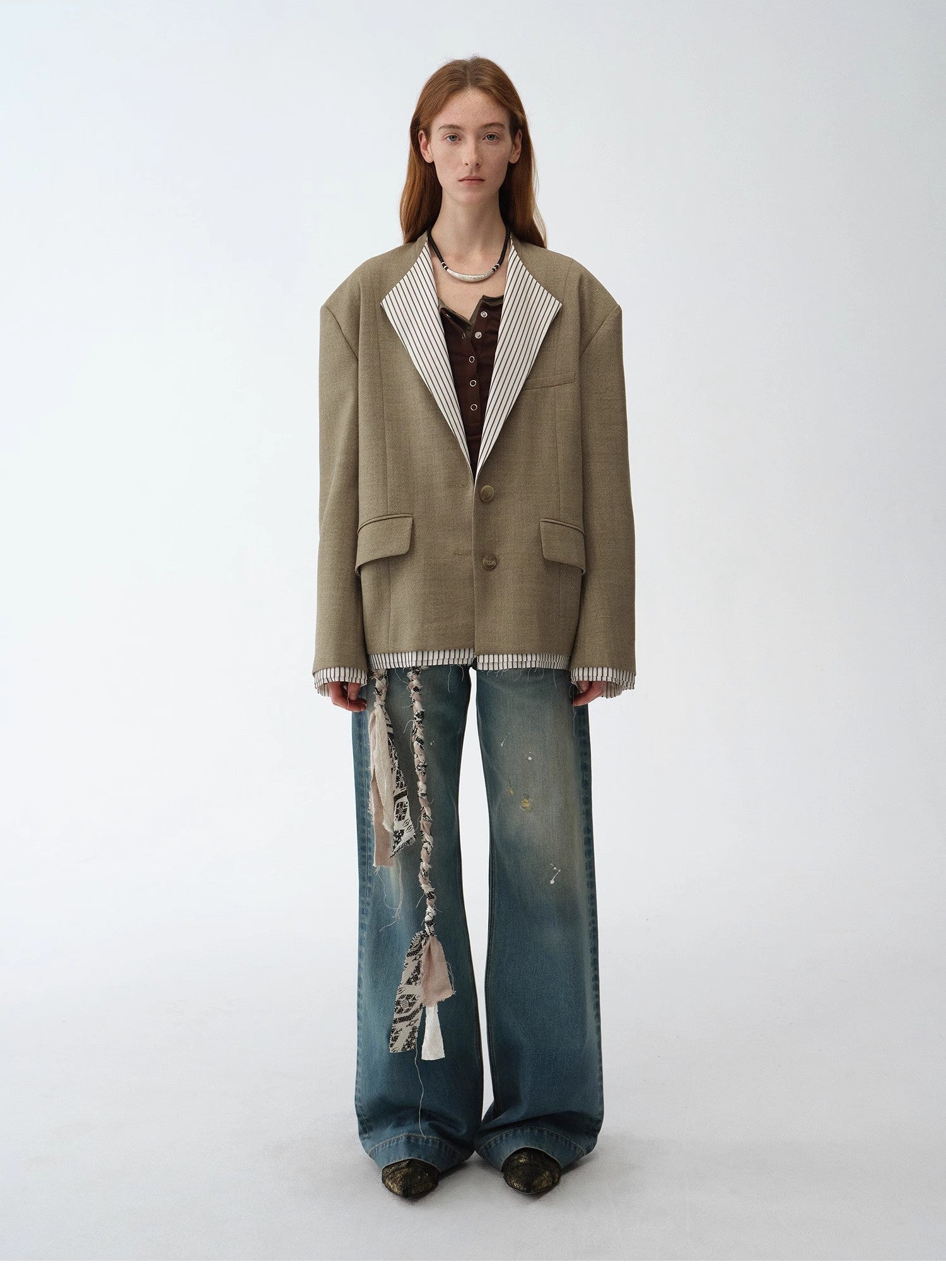 "London Diary"old money style contrasting lapel wool blazer - variant_title
