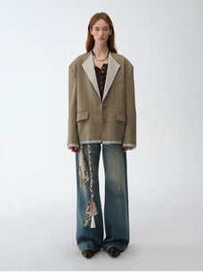 "London Diary"old money style contrasting lapel wool blazer - variant_title