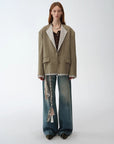 "London Diary"old money style contrasting lapel wool blazer - variant_title